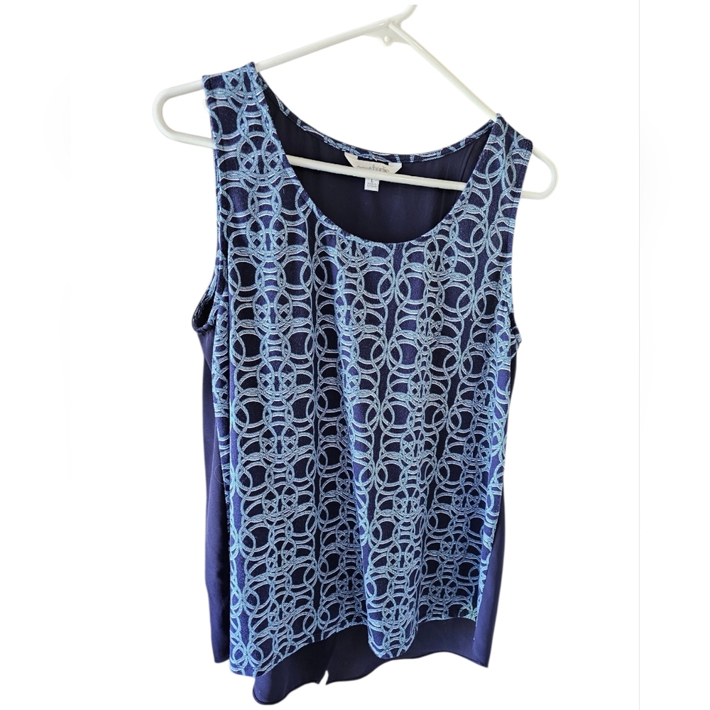 Charming Charlie Navy Geometric Chain Print Split Back Sleeveless Blouse M